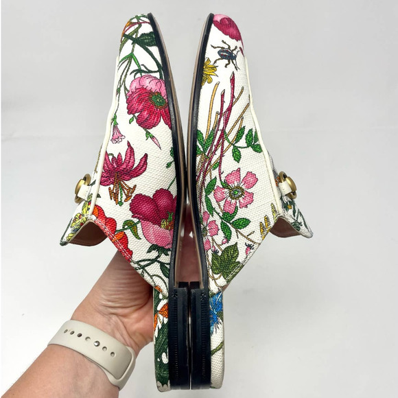 Gucci Princetown Mule Floral Canvas Slipper Loafer Slip On Horsebit Shoe EU 37 - Picture 5 of 11
